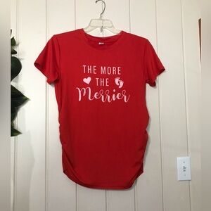 The Belly Bundle SS Red Crewneck Maternity Blouse Merrier Heart Baby Footprints